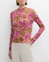 St John Poppy Print Knit Cardigan In Multi