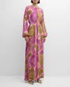 St John Long Sleeve Poppy Print Dress In Multi