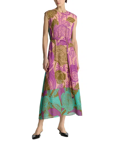 St John St. John Collection California Poppy Metallic Fil Coupé Midi Dress In Lichen Multi