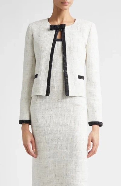 St John St. John Cannes Stud Trim Tweed Crop Jacket In White