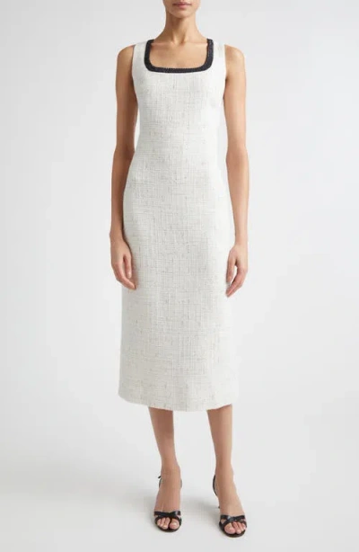 St John St. John Cannes Stud Trim Tweed Midi Sheath Dress In White