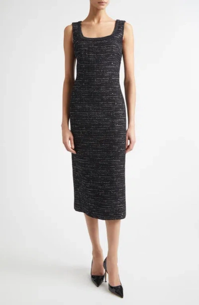 St John St. John Cannes Tweed Sleeveless Midi Dress In Black