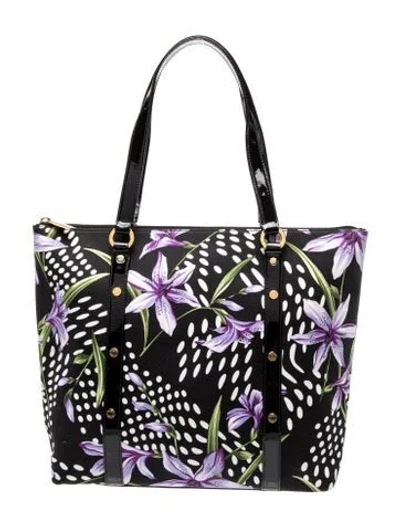 Pre-owned St John Canvas Tote In Black/neutrals/purple