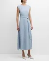 St John Textured Crepe Long Dress In Blue