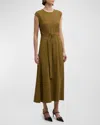 St John Textured Crepe Long Dress In Brown