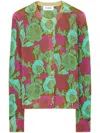 St John Poppy Print Knit Cardigan In Grün