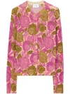 St John Poppy Print Knit Cardigan In Rosa