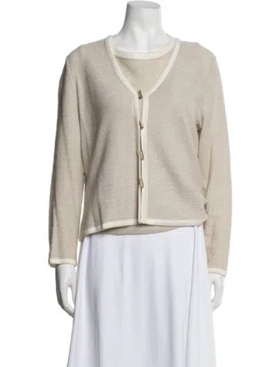 Pre-owned St John Cardigan Set Crew Neck Sweater In Neutrals