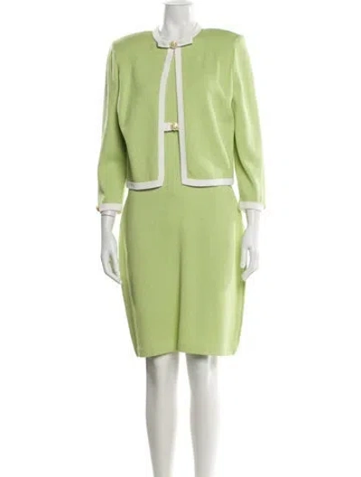 Pre-owned St John Cardigan Set Dress Set In Green