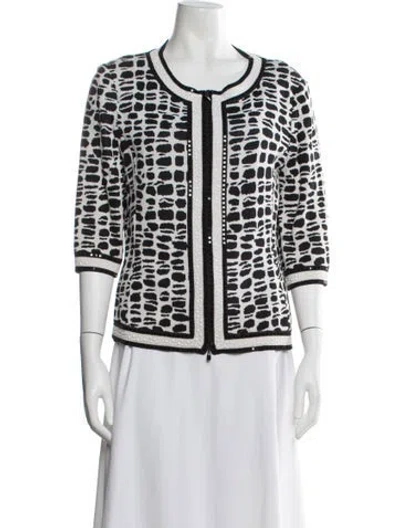 Pre-owned St John Cardigan Set Patterned Sweater In Black