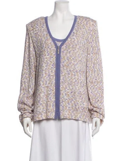 Pre-owned St John Cardigan Set Patterned Sweater In Purple