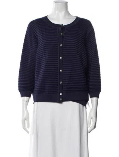 Pre-owned St John Cardigan Set Striped Sweater In Blue