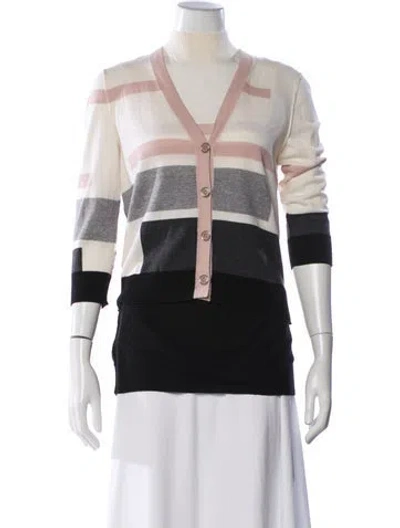 Pre-owned St John Cardigan Set Striped Sweater In Neutral