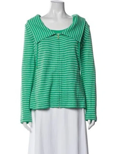 Pre-owned St John Cardigan Set Striped Sweater W/ Tags In Green