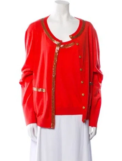 Pre-owned St John Cardigan Set Wool Set In Orange
