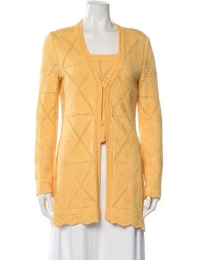 Pre-owned St John Cardigan Set Wool Sweater In Yellow