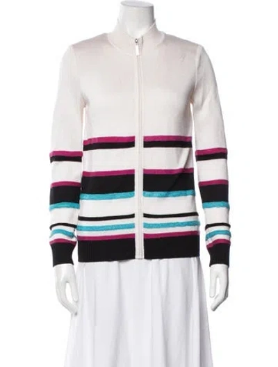 Pre-owned St John Cardigan W/ Top Striped Set In White