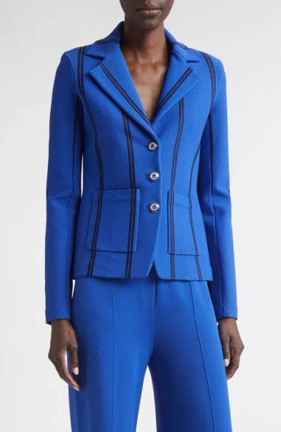 St John St. John Carter Stripe Roma Crepe Knit Jacket In Blue