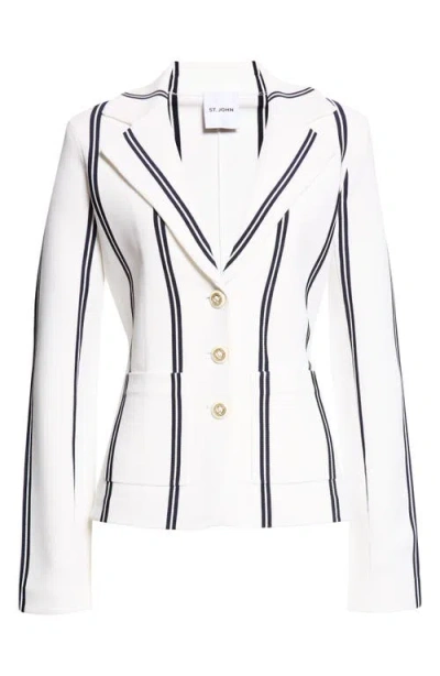 St John St. John Carter Stripe Roma Crepe Knit Jacket In White