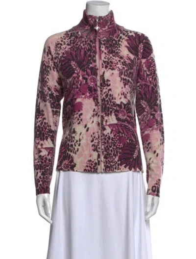 Pre-owned St John Cashmere Animal Print Sweater In Pink