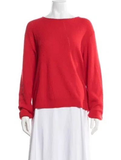 Pre-owned St John Cashmere Bateau Neckline Sweater In Red