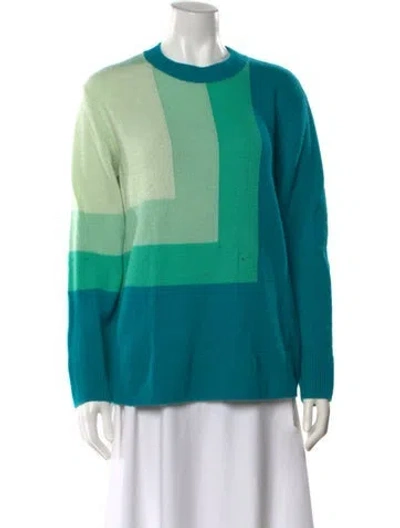 Pre-owned St John Cashmere Colorblock Pattern Sweater In Green