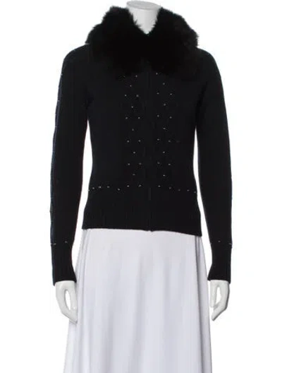 Pre-owned St John Cashmere Faux Fur Jacket In Black