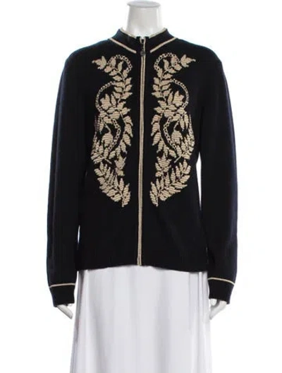 Pre-owned St John Cashmere Floral Print Jacket In Black