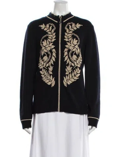 Pre-owned St John Cashmere Floral Print Jacket In Black