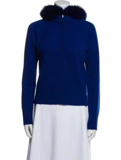 Pre-owned St John Cashmere Fur Jacket In Blue