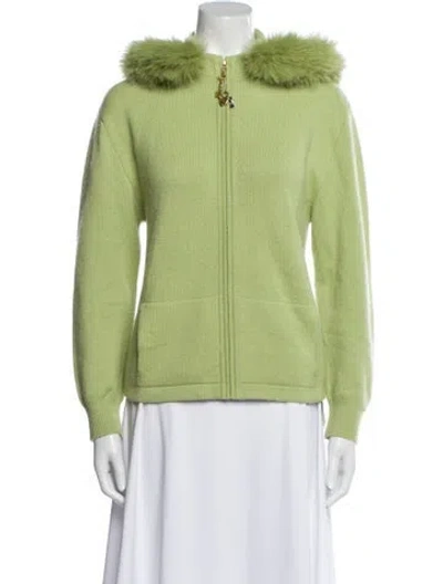 Pre-owned St John Cashmere Fur Jacket In Green