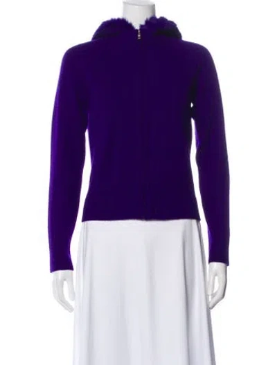 Pre-owned St John Cashmere Fur Jacket In Purple