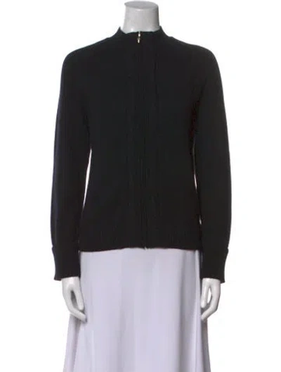 Pre-owned St John Cashmere Mock Neck Sweater In Black