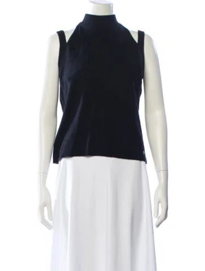 Pre-owned St John Cashmere Mock Neck Sweater In Black