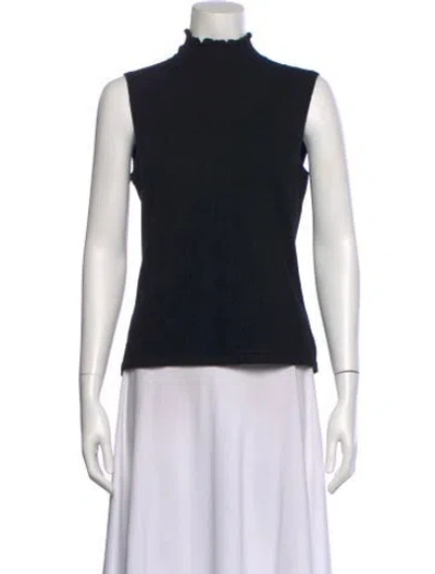 Pre-owned St John Cashmere Mock Neck Sweater In Black