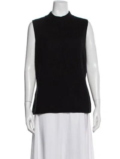 Pre-owned St John Cashmere Mock Neck Sweater In Black