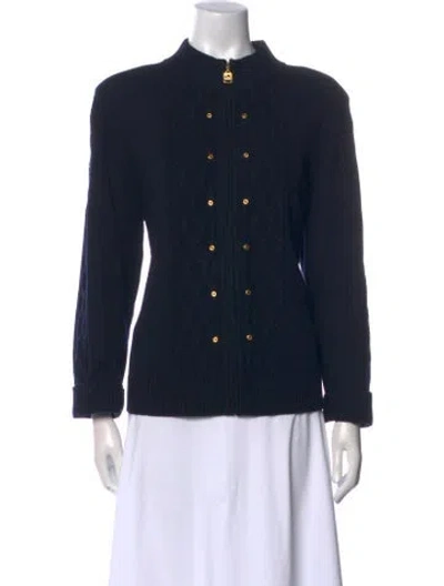 Pre-owned St John Cashmere Mock Neck Sweater In Blue