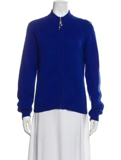 Pre-owned St John Cashmere Mock Neck Sweater In Blue