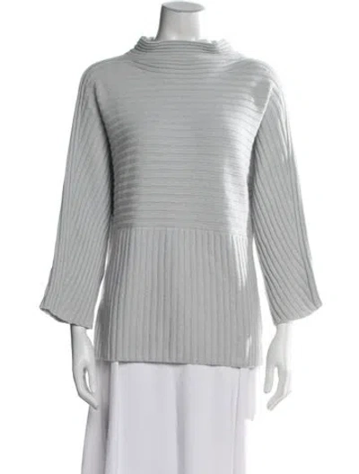 Pre-owned St John Cashmere Mock Neck Sweater In Blue