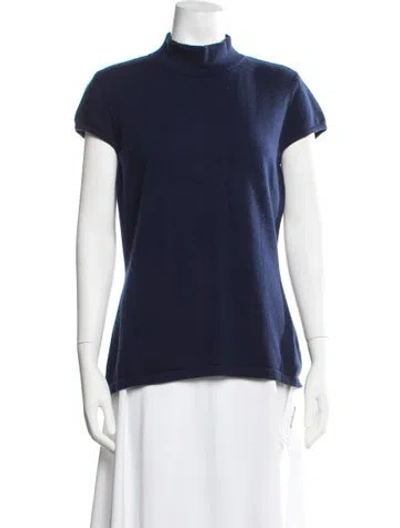 Pre-owned St John Cashmere Mock Neck Sweater In Blue