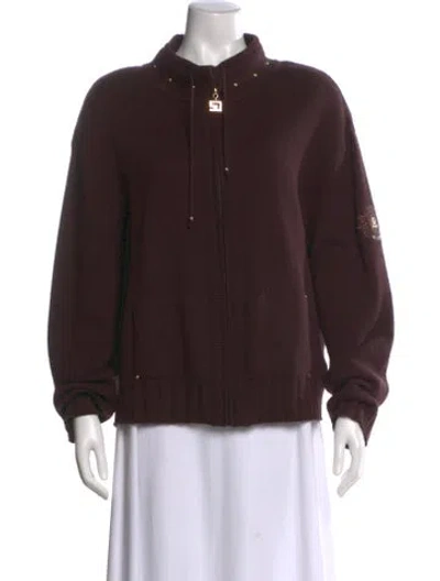 Pre-owned St John Cashmere Mock Neck Sweater In Brown