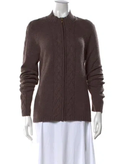 Pre-owned St John Cashmere Mock Neck Sweater In Brown