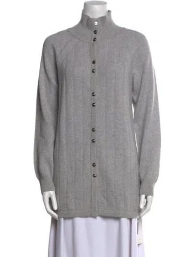 Pre-owned St John Cashmere Mock Neck Sweater In Gray