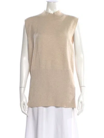 Pre-owned St John Cashmere Mock Neck Sweater In Neutral