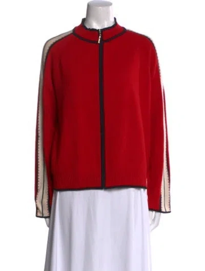 Pre-owned St John Cashmere Mock Neck Sweater In Red