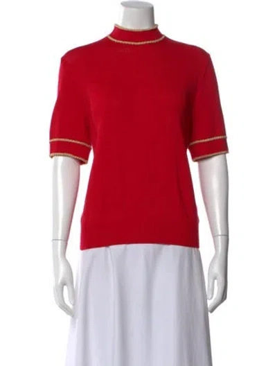Pre-owned St John Cashmere Mock Neck Sweater In Red