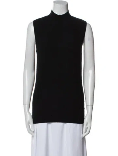 Pre-owned St John Cashmere Mock Neck Top In Black