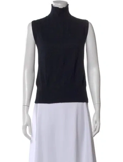 Pre-owned St John Cashmere Mock Neck Top In Black