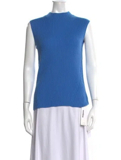 Pre-owned St John Cashmere Mock Neck Top In Blue
