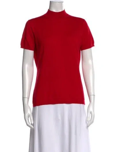 Pre-owned St John Cashmere Mock Neck Top In Red